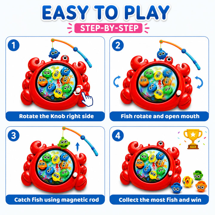 Webby Manual Rotating Magnetic Crab Fishing Game for Kids | Magnetic Fishing Rod, Rotating Fish Board