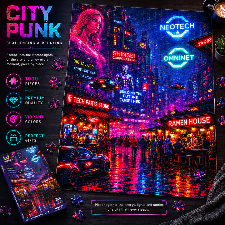 Webby Cyberpunk Jigsaw Puzzle 1000 Pieces Neon Artwork, Precision-Cut Pieces, Vibrant Rich Colours, For 14+ Years