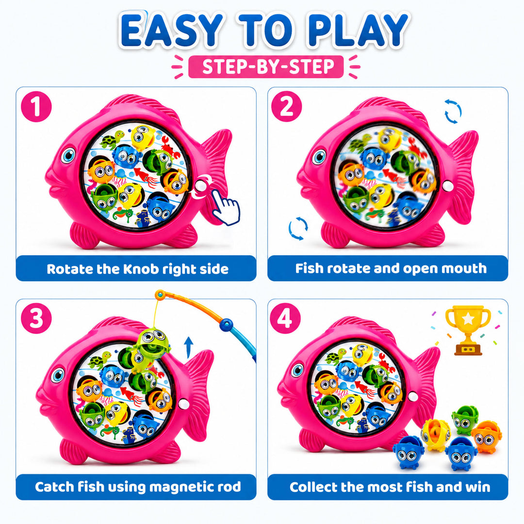 Webby Manual Rotating Magnetic Fishing Game for Kids | Magnetic Fish, Includes Fishing Rod