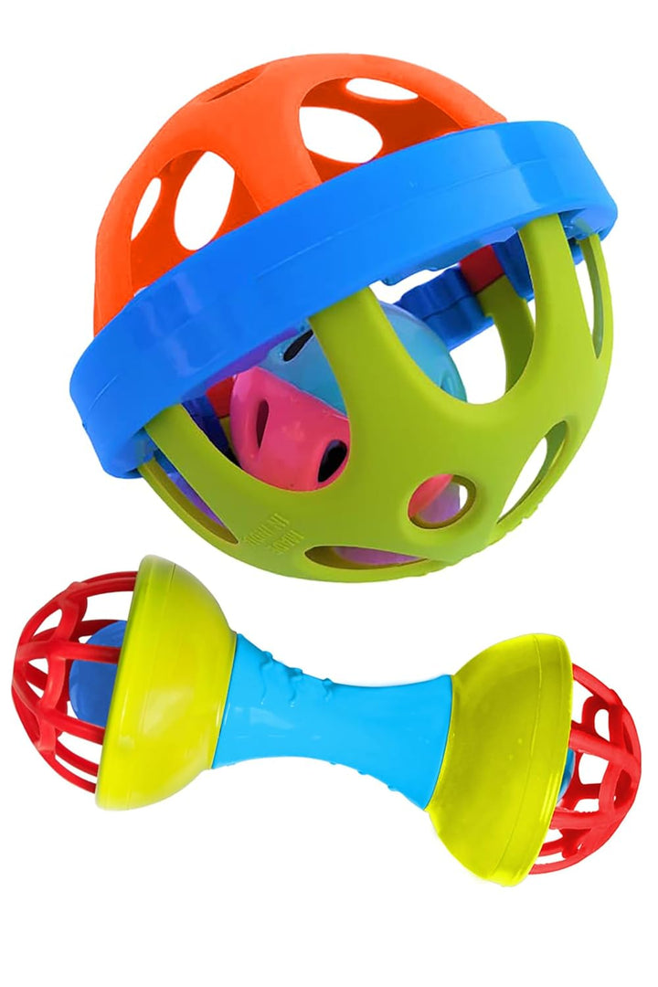 Webby Baby Rattle Ball and Dumbbell Set | Attractive Colourful Play Set | Baby Rattle | Grasp and Shake Toy for Kids
