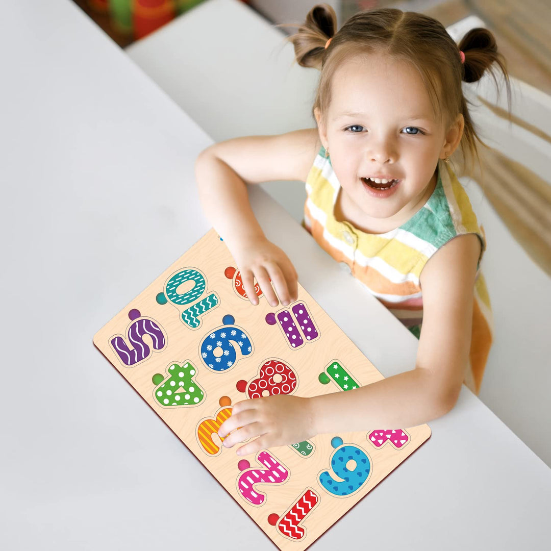 Webby Wooden Educational Colorful Alphabets, Counting Numbers, Fruits, Animals, and Public Transport Puzzle for Preschool Kids - Set of 5