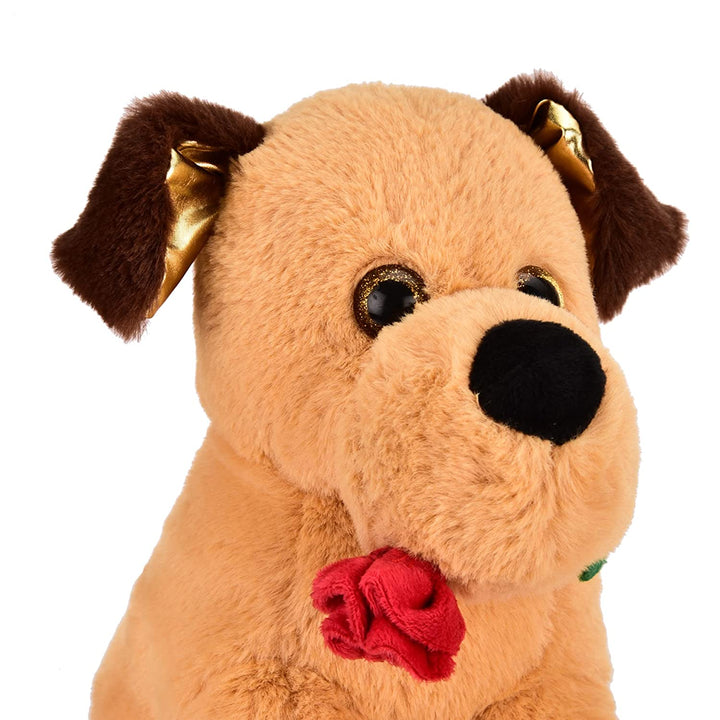 Webby Plush Adorable Sitting Dog with Rose Soft Toys for Kids and Adult 30 cm (Beige)