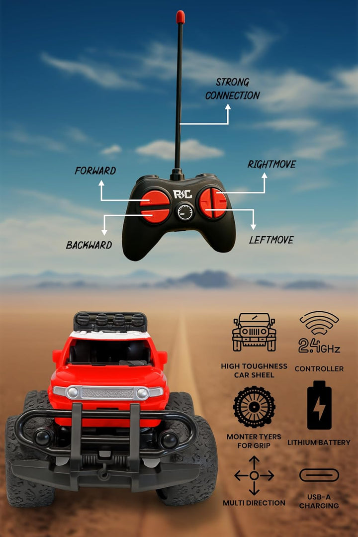Webby Off-Road Remote Control Monster Truck for Boys | Multi-Direction Control | Birthday Gift for Boys and Girls | RC Car with Rechargeable Battery USB Cable (Red), 3+ Years
