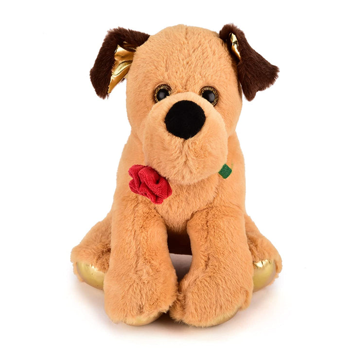 Webby Plush Adorable Sitting Dog with Rose Soft Toys for Kids and Adult 30 cm (Beige)
