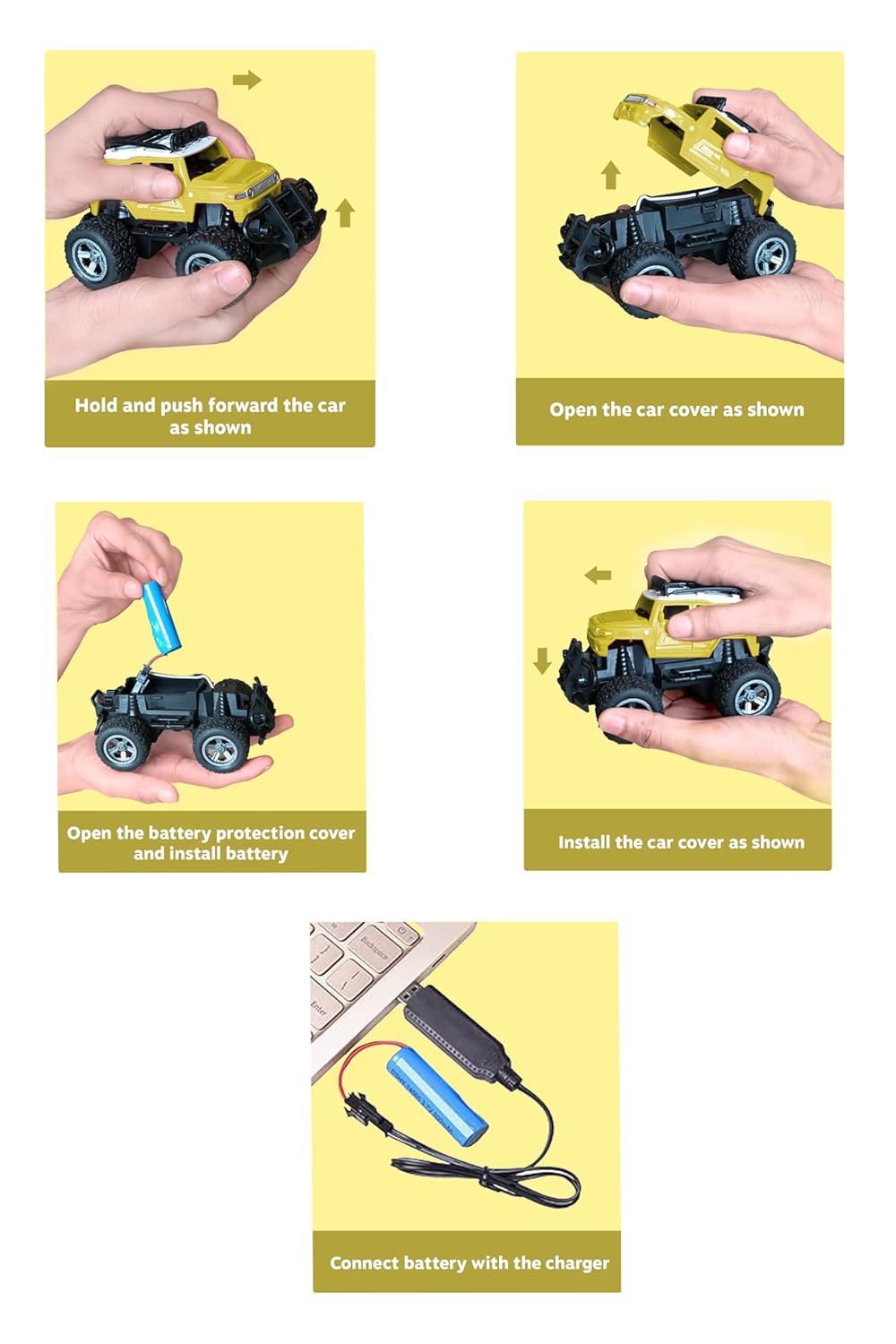 Webby Off-Road Remote Control Monster Truck for Boys | Multi-Direction Control | Birthday Gift for Boys & Girls | RC Car with Rechargeable Battery and USB Cable (Yellow)