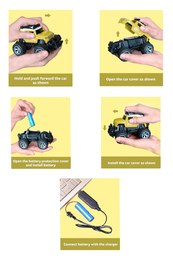 Webby Off-Road Remote Control Monster Truck for Boys | Multi-Direction Control | Birthday Gift for Boys & Girls | RC Car with Rechargeable Battery and USB Cable (Yellow)