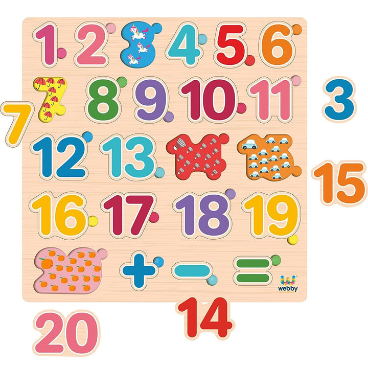 Webby Wooden Educational Colorful Alphabets, Counting Numbers and Fruit Puzzle for Preschool Kids - Set of 3