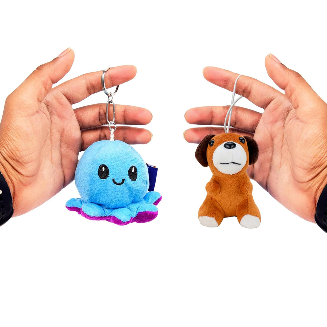 Webby Combo of Plush Keychain Octopus and Sitting Dog Soft Toys | Cute Stuffed Animal Keychains Set for Kids and Adults (Set of 2)