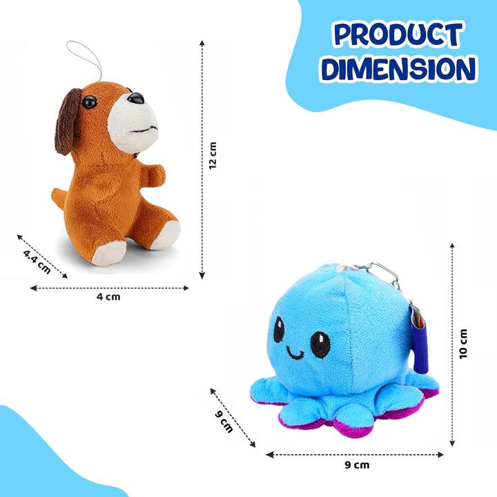 Webby Combo of Plush Keychain Octopus and Sitting Dog Soft Toys | Cute Stuffed Animal Keychains Set for Kids and Adults (Set of 2)