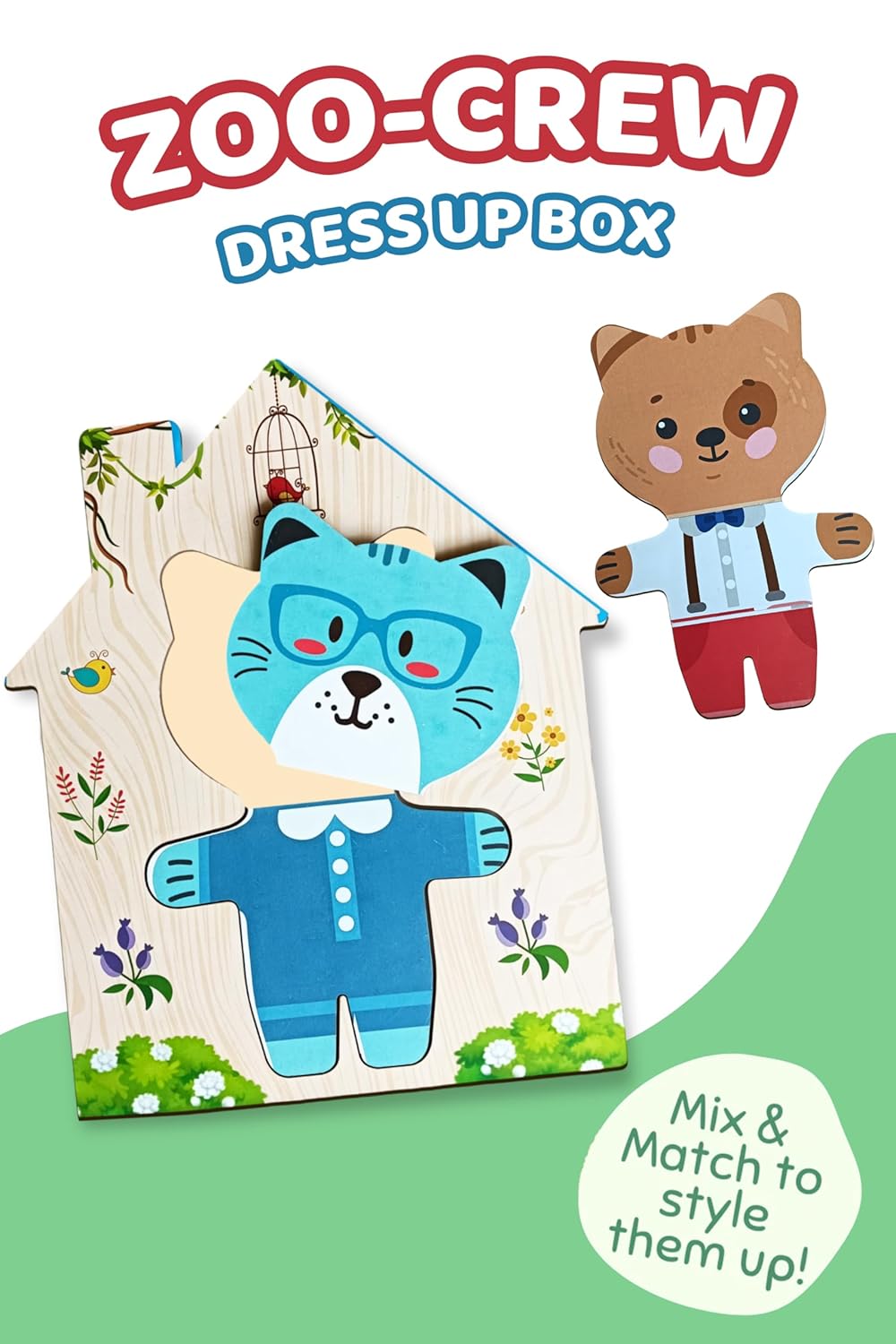 Webby Wooden Animal Dress-Up Puzzle Box | Mix and Match Outfits | Pretend Play Toy | Creative Educational Game for Montessori and Preschool Kids | Birthday Gift for Boys & Girls
