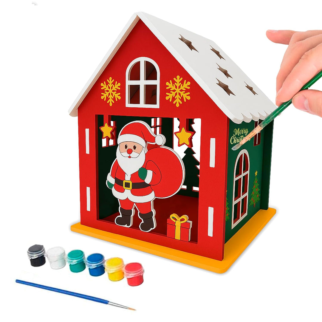 Webby Wooden Christmas House Paint Kit | DIY Christmas Hut Decoration | Arts and Crafts | Colour Painting | Santa Theme Craft Gift Set for Kids