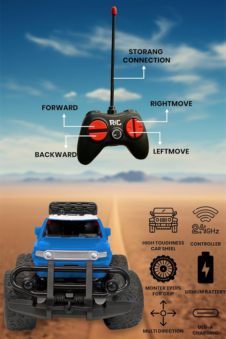 Webby Off-Road Remote Control Monster Truck for Boys | Multi-Direction Control | Birthday Gift for Boys & Girls | RC Car with Rechargeable Battery USB Cable (Blue), 3+ Years