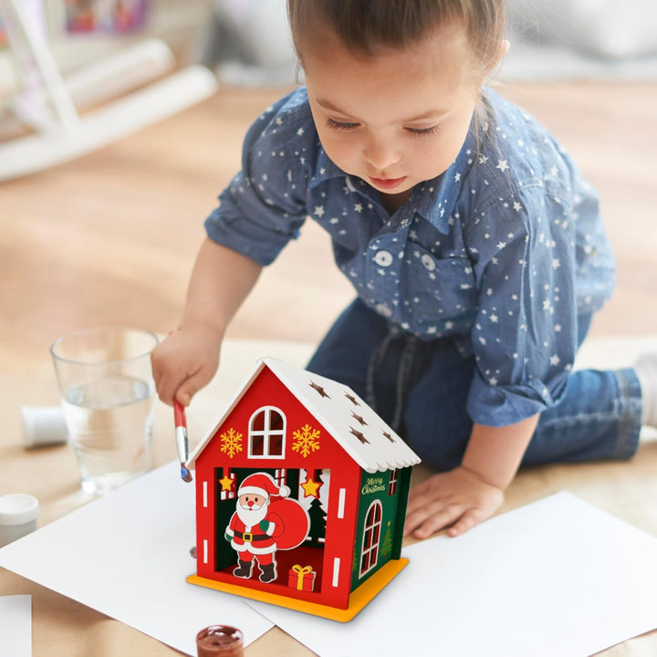 Webby Wooden Christmas House Paint Kit | DIY Christmas Hut Decoration | Arts and Crafts | Colour Painting | Santa Theme Craft Gift Set for Kids