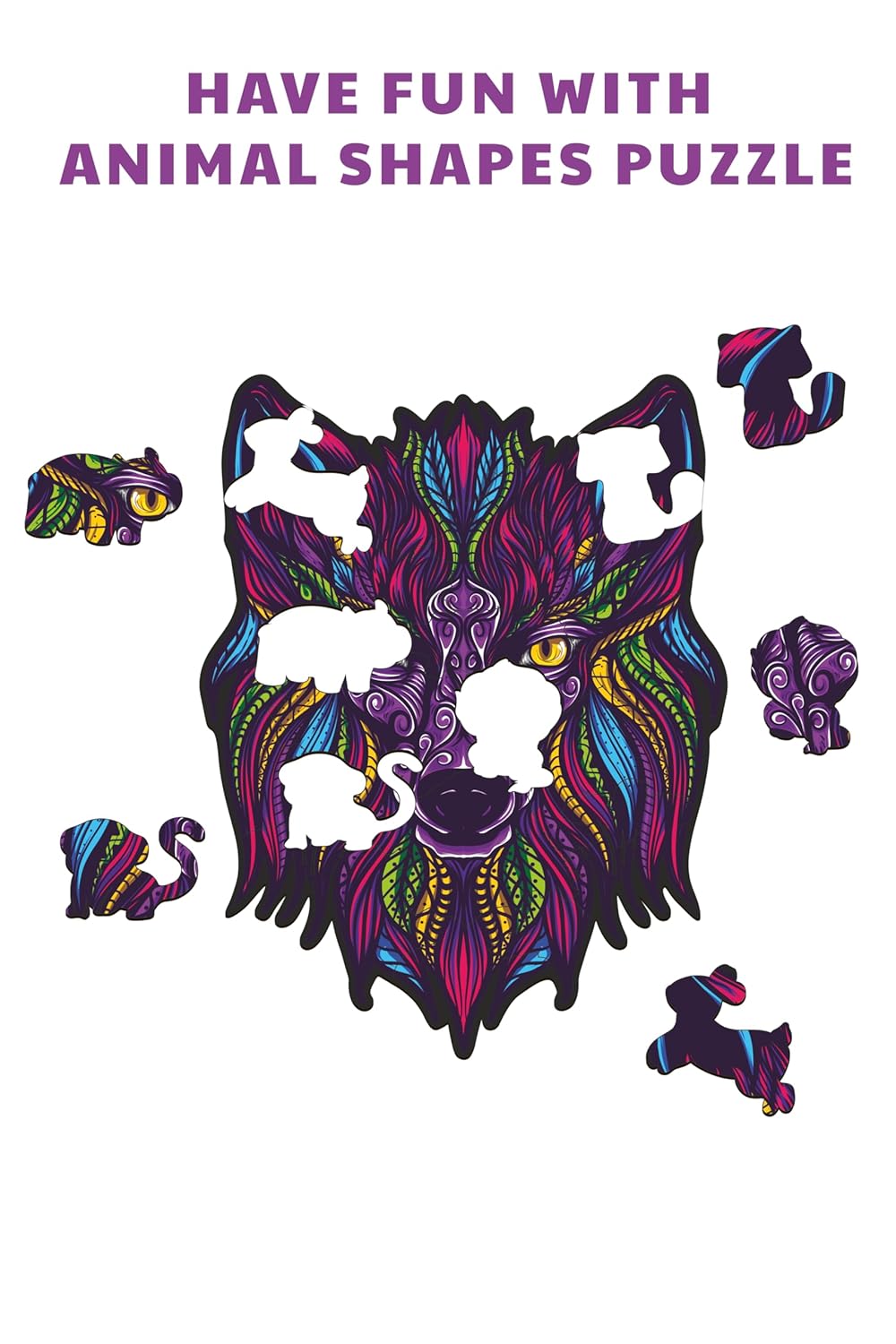 Webby Majestic Wolf Jigsaw Puzzle | Travel Game | Wooden Zentangle Art Design Puzzle Toy for Kids and Adults (24 Pieces)