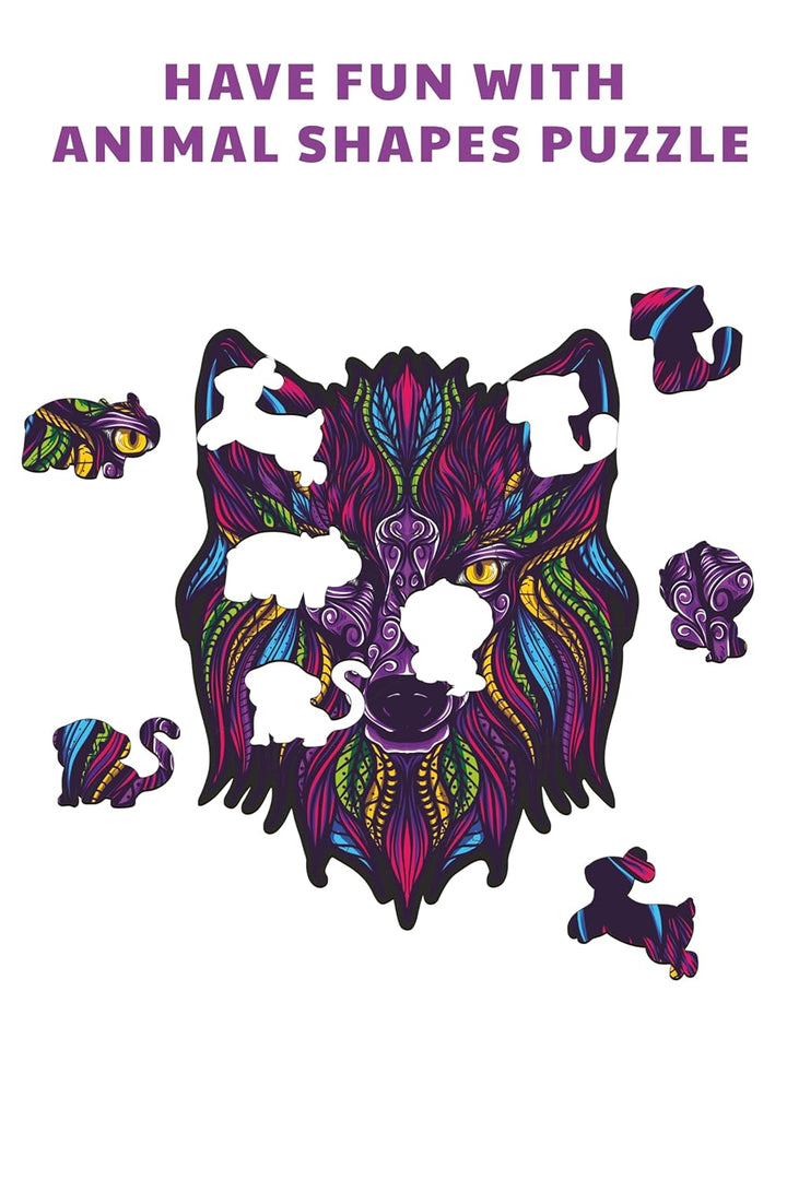 Webby Majestic Wolf Jigsaw Puzzle | Travel Game | Wooden Zentangle Art Design Puzzle Toy for Kids and Adults (24 Pieces)
