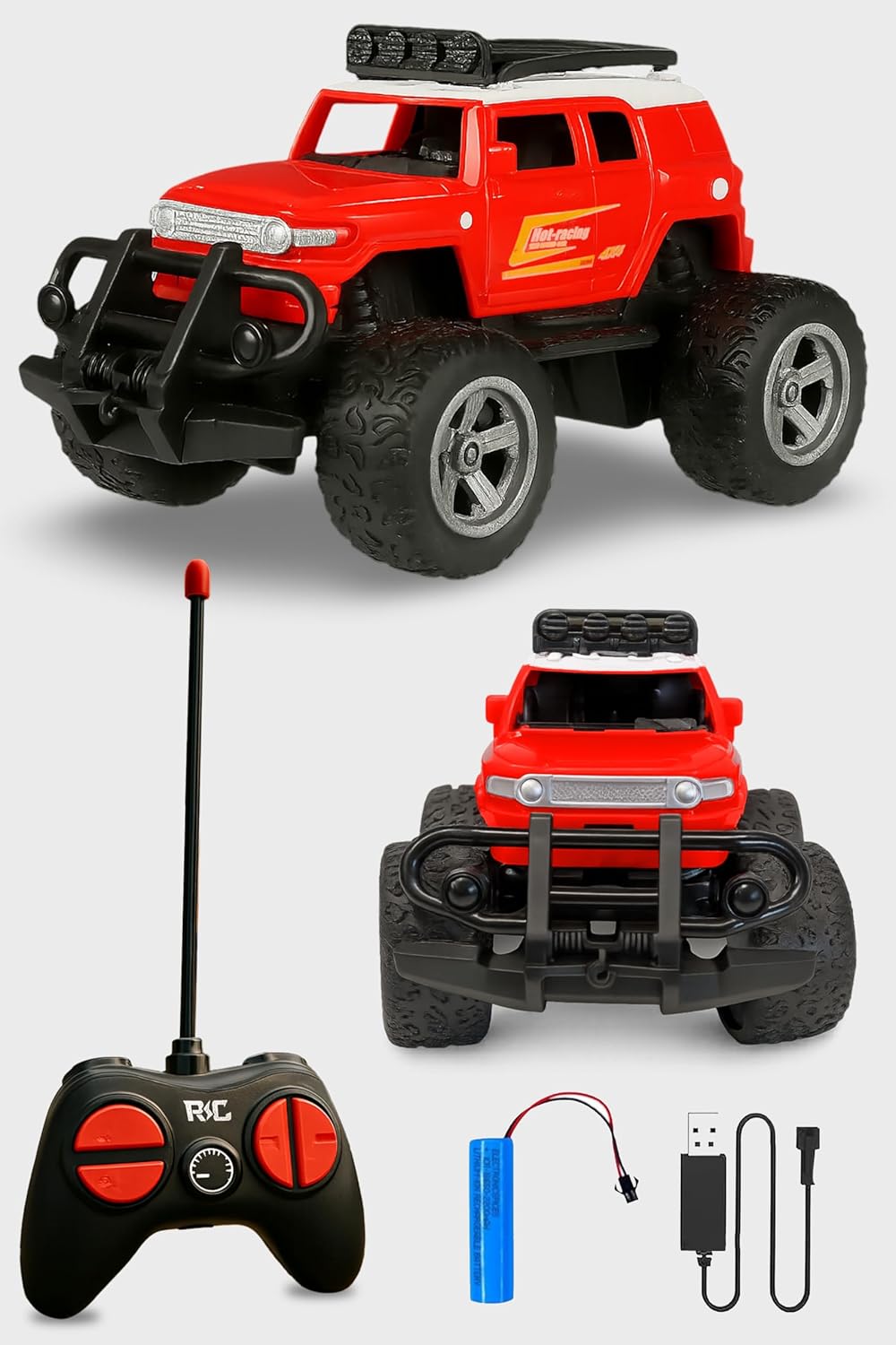 Webby Off-Road Remote Control Monster Truck for Boys | Multi-Direction Control | Birthday Gift for Boys and Girls | RC Car with Rechargeable Battery USB Cable (Red), 3+ Years