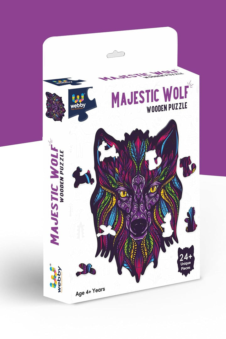 Webby Majestic Wolf Jigsaw Puzzle | Travel Game | Wooden Zentangle Art Design Puzzle Toy for Kids and Adults (24 Pieces)