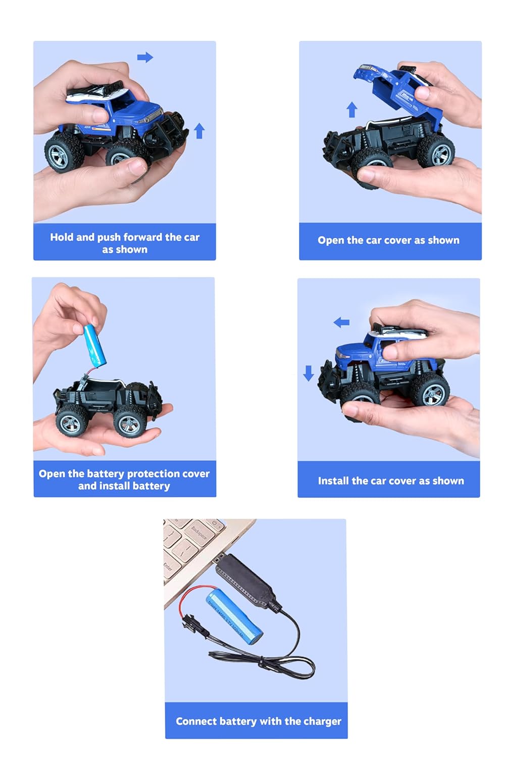 Webby Off-Road Remote Control Monster Truck for Boys | Multi-Direction Control | Birthday Gift for Boys & Girls | RC Car with Rechargeable Battery USB Cable (Blue), 3+ Years