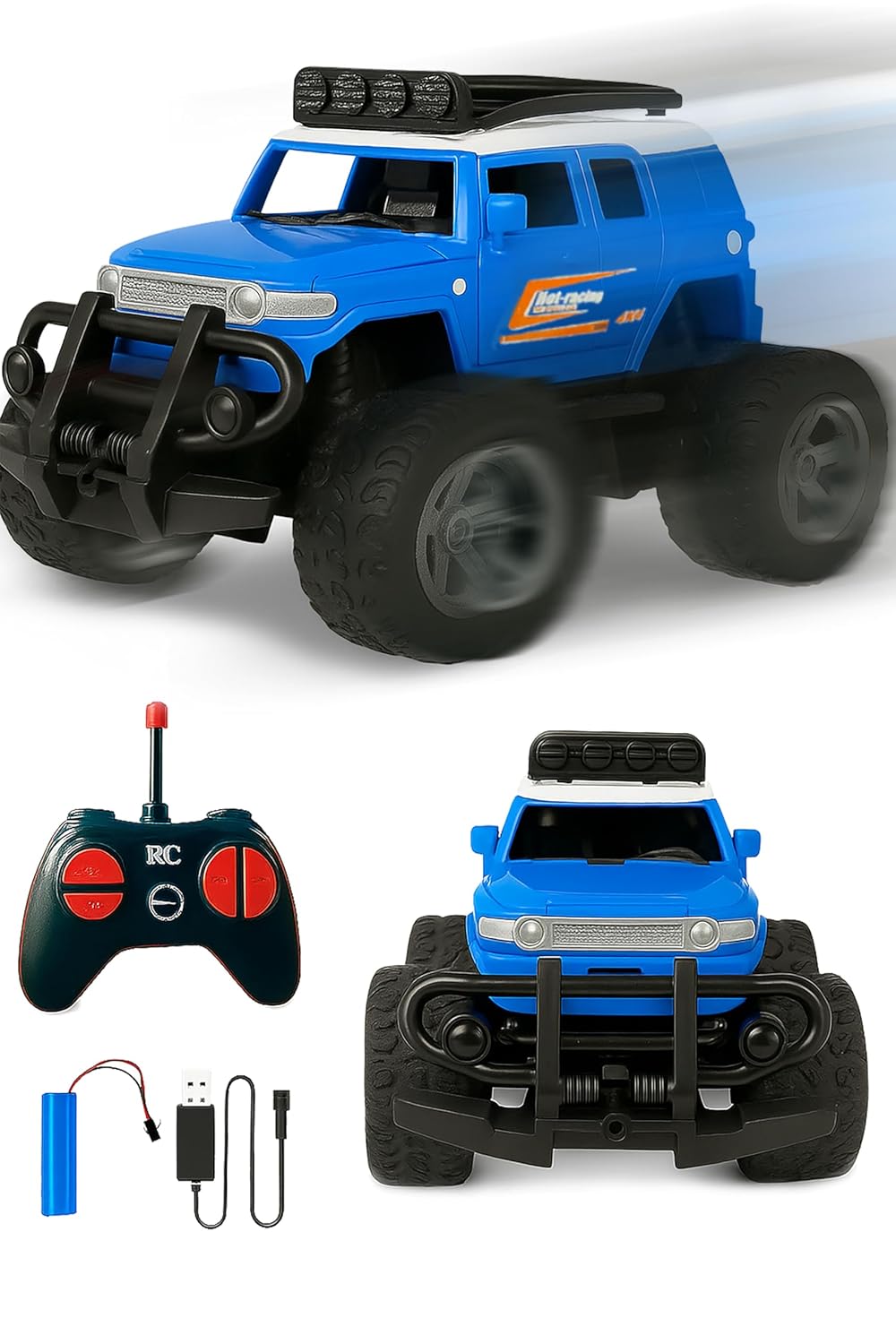 Webby Off-Road Remote Control Monster Truck for Boys | Multi-Direction Control | Birthday Gift for Boys & Girls | RC Car with Rechargeable Battery USB Cable (Blue), 3+ Years