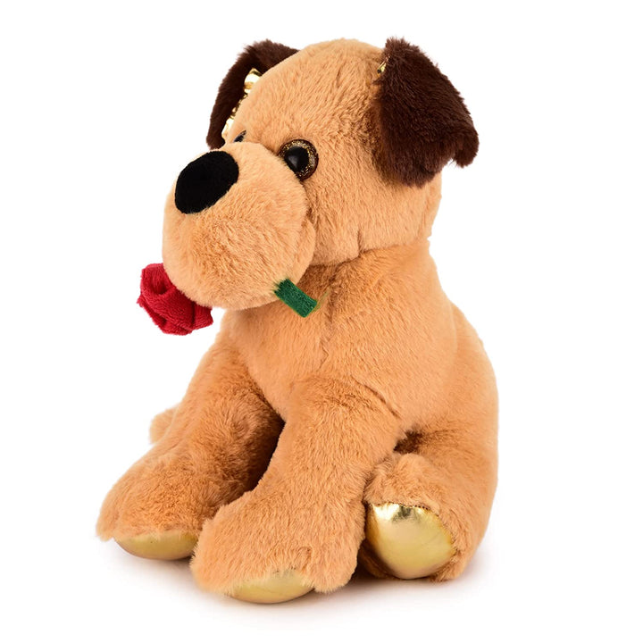 Webby Plush Adorable Sitting Dog with Rose Soft Toys for Kids and Adult 30 cm (Beige)