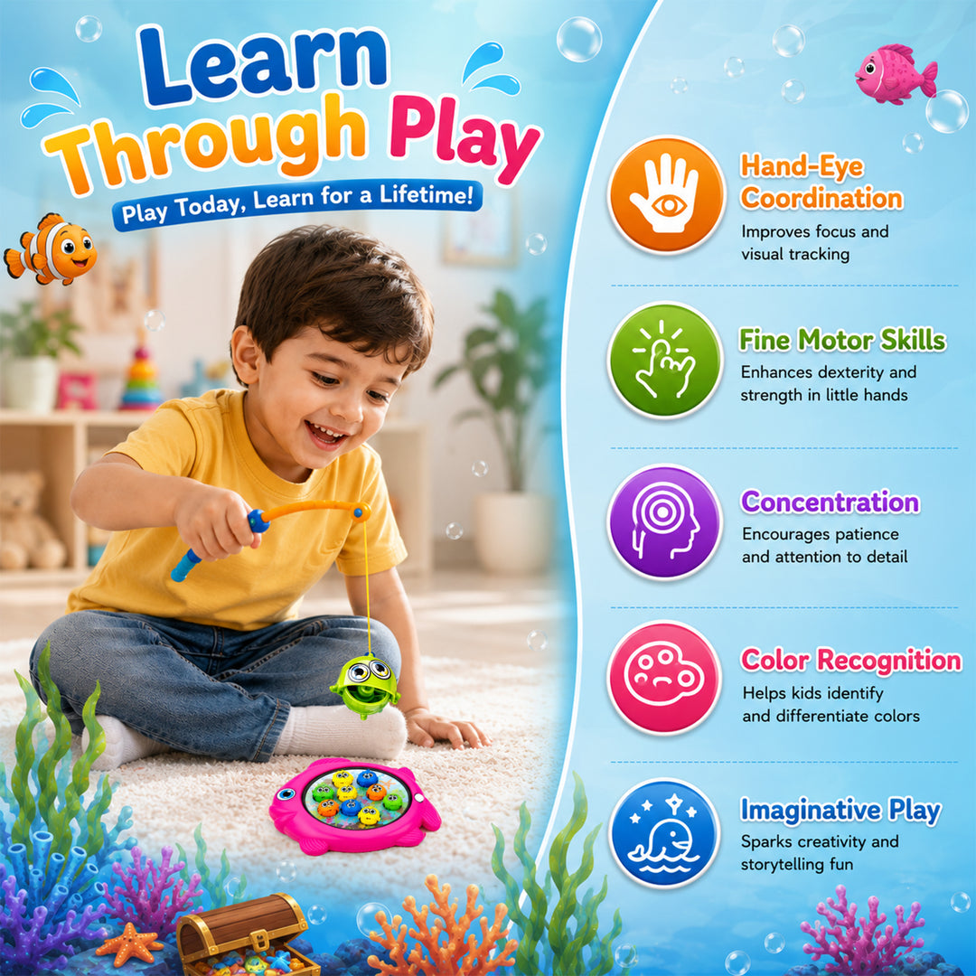 Webby Manual Rotating Magnetic Fishing Game for Kids | Magnetic Fish, Includes Fishing Rod