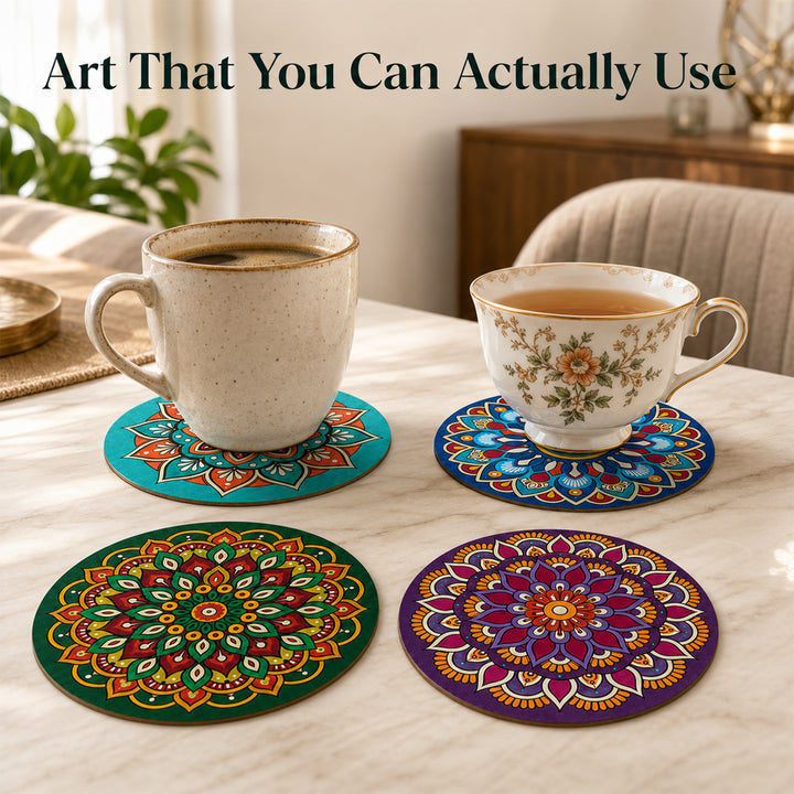 Webby DIY Art and Craft Wooden Mandala Coaster Set | Ages 7+ Years, Includes Paints & Brush, Pre-Engraved Designs, Eco-Friendly Wood, Display Stand Included