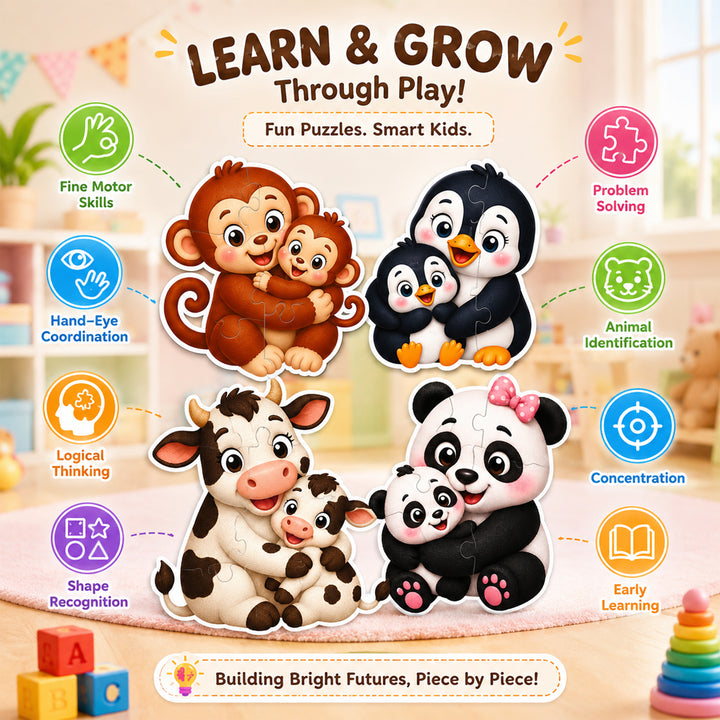 Webby Baby Animals Level Up Jigsaw Puzzle for Kids | 10 Puzzles in 1 Box, 4-6 Pieces per Puzzle, Age 2+ Years
