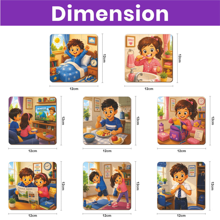 Webby Daily Routines Level Up Jigsaw Puzzle for Kids | 8 Puzzles in Box, 3 Difficulty Levels, 6-9 Pieces per Puzzle, Age 2+ Years
