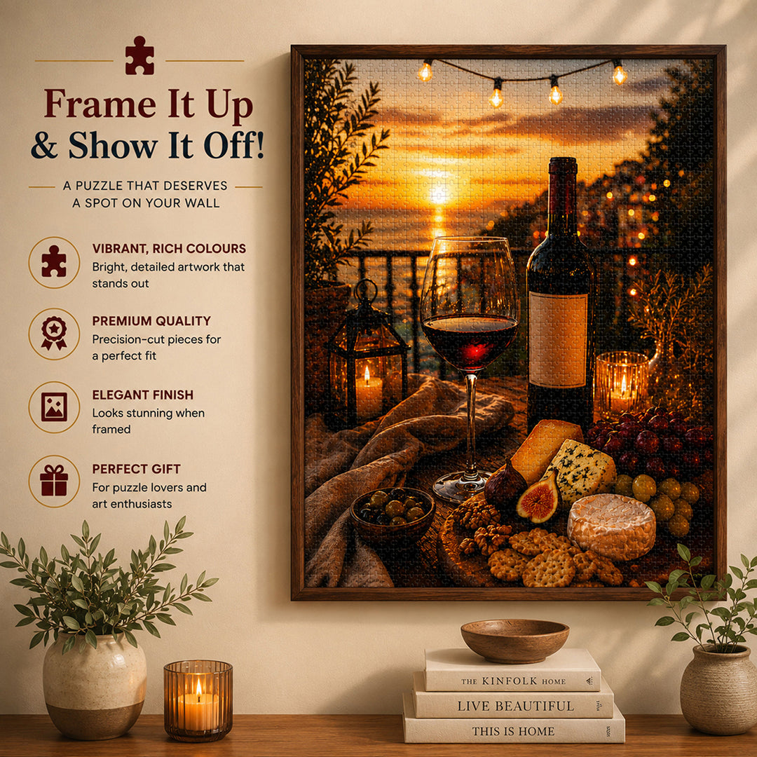 Webby Wine and Cheese Jigsaw Puzzle 1000 Pieces | Precision-Cut Pieces, Vibrant Rich Colours, Family Activity, Sunset Art Design