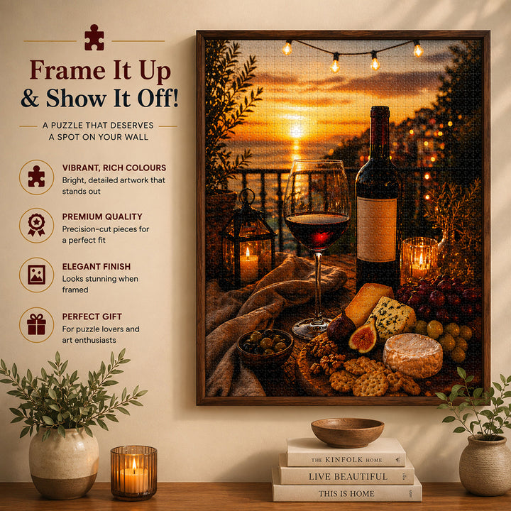 Webby Wine and Cheese Jigsaw Puzzle 1000 Pieces | Precision-Cut Pieces, Vibrant Rich Colours, Family Activity, Sunset Art Design