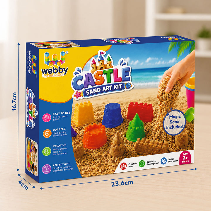 Webby Castle Sand Art Kit with Magic Sand and Moulds | Ages 3+ Years, Castle Moulds Included, Sensory Play