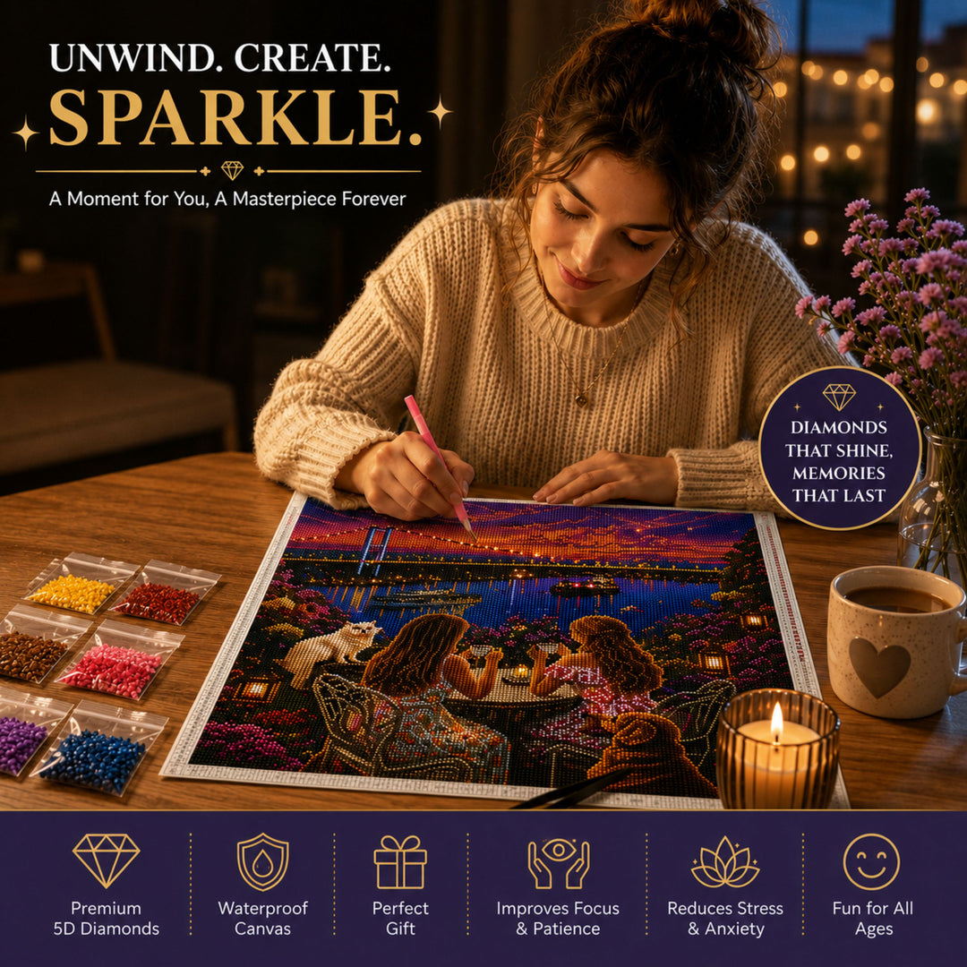 Webby Café with a View 5D Diamond Painting Kit | DIY Art and Craft, 5D Crystal Diamonds, Waterproof Canvas, Includes All Tools, Stress Relief Activity
