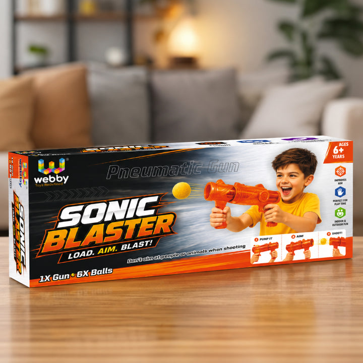 Webby Sonic Blaster Toy Gun with Soft Foam Balls for Kids | Ages 6+, Dual Grip Design, Easy Pump Action, Indoor & Outdoor Play, Lightweight Visit the Webby Store