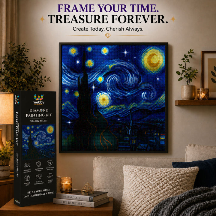 Webby DIY Starry Night 5D Diamond Painting Art and Craft Kit | Waterproof Canvas, Includes Diamond Pen, Stress Relief Activity, Resealable Storage Bags, Colour Chart Included