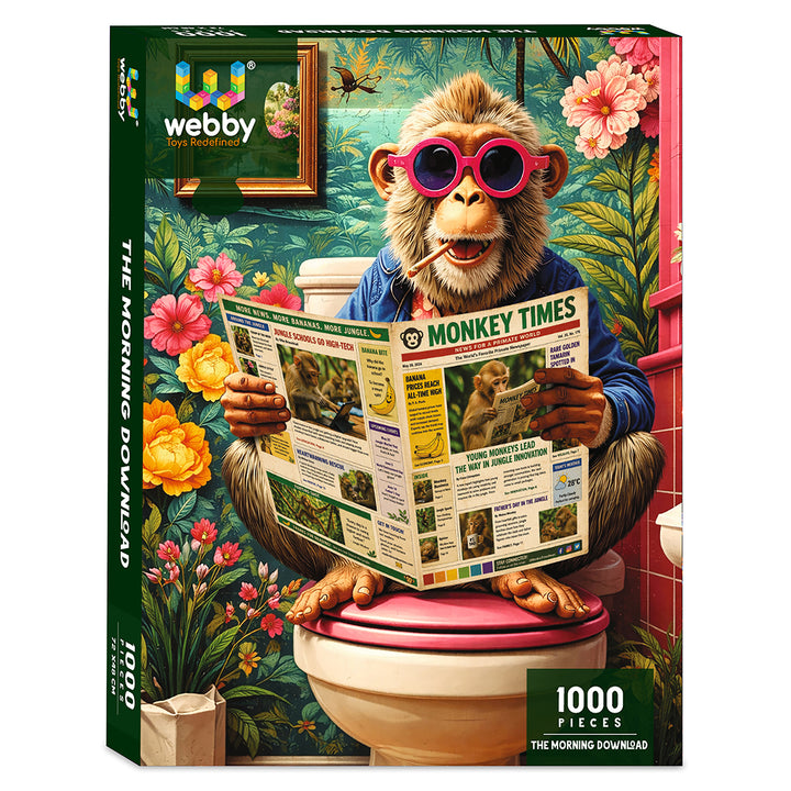 Webby The Morning Download Monkey Jigsaw Puzzle 1000 Pieces | Humorous Artwork, Vibrant Colours, For Adults & Families, Monkey Times Theme