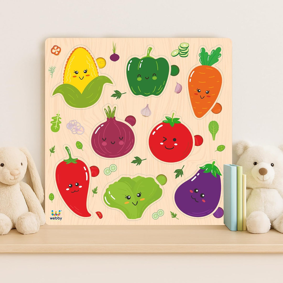 Webby Wooden Learning Puzzle Set | Educational Montessori Toys with Shapes, Vegetables, Animals | Set of 3 Puzzles for Kids