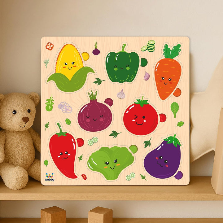 Webby Vegetables Wooden Learning Puzzle | Educational Montessori Toy for Pre School Kids