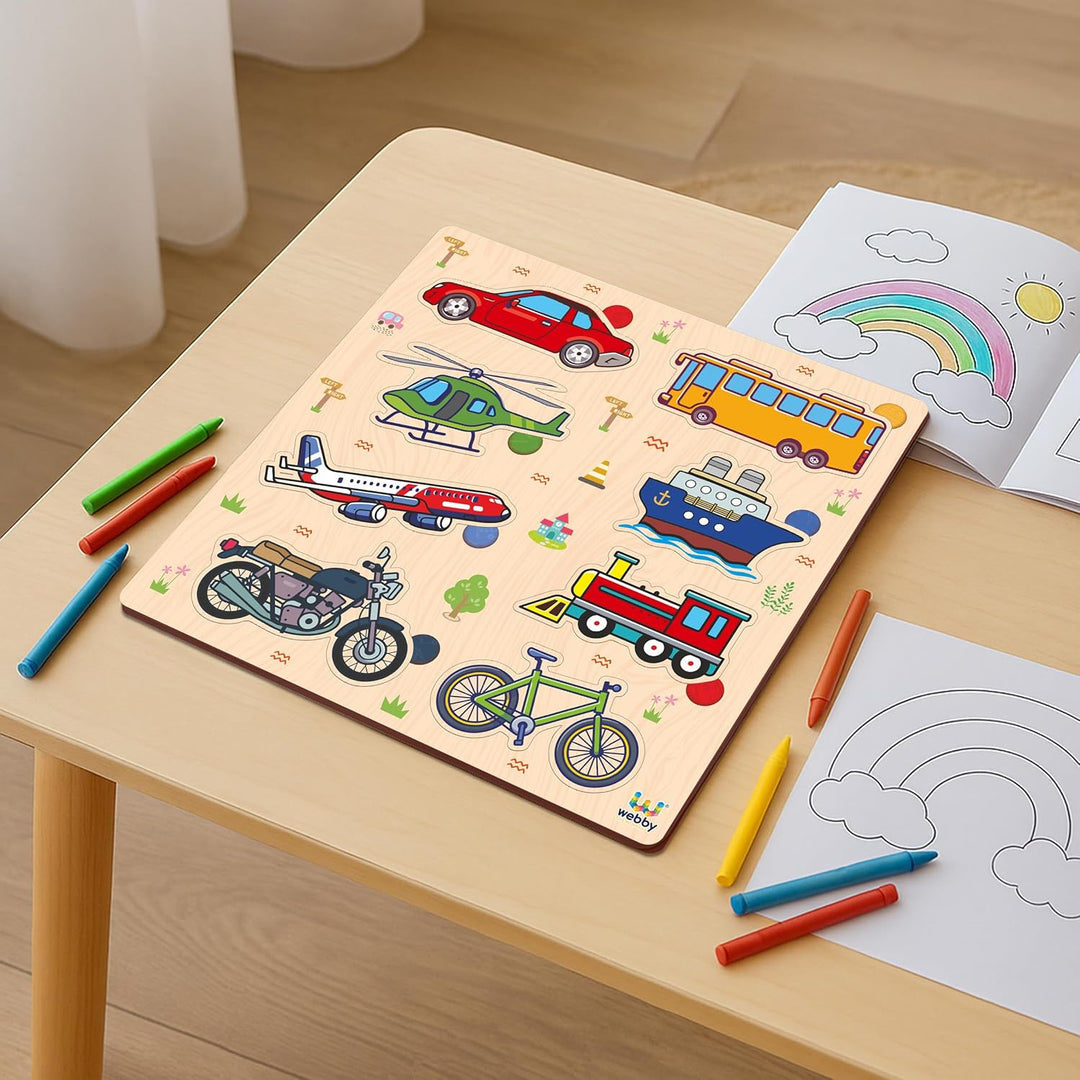 Webby Wooden Learning Puzzle Set | Educational Montessori Toys with Sea Animals, Shapes and Transport Vehicles | Set of 3 Puzzles for Kids