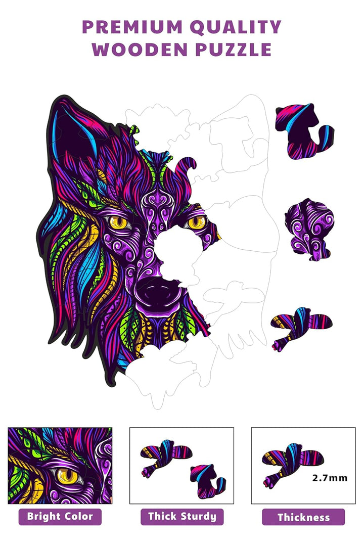 Webby Majestic Wolf Jigsaw Puzzle | Travel Game | Wooden Zentangle Art Design Puzzle Toy for Kids and Adults (24 Pieces)