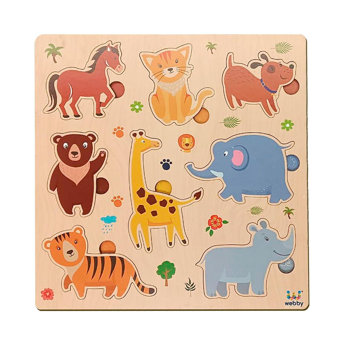 Webby Animals Wooden Learning Puzzle | Educational Montessori Toy for Pre School Kids