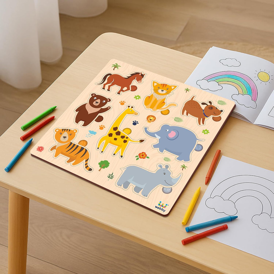 Webby Animals Wooden Learning Puzzle | Educational Montessori Toy for Pre School Kids