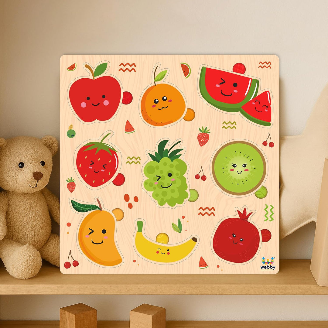 Webby Fruits Wooden Learning Puzzle | Educational Montessori Toy for Pre School Kids