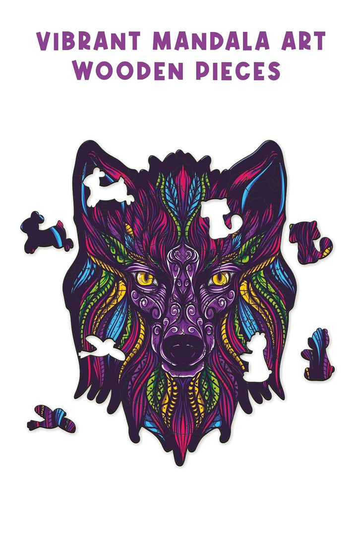 Webby Majestic Wolf Jigsaw Puzzle | Travel Game | Wooden Zentangle Art Design Puzzle Toy for Kids and Adults (24 Pieces)