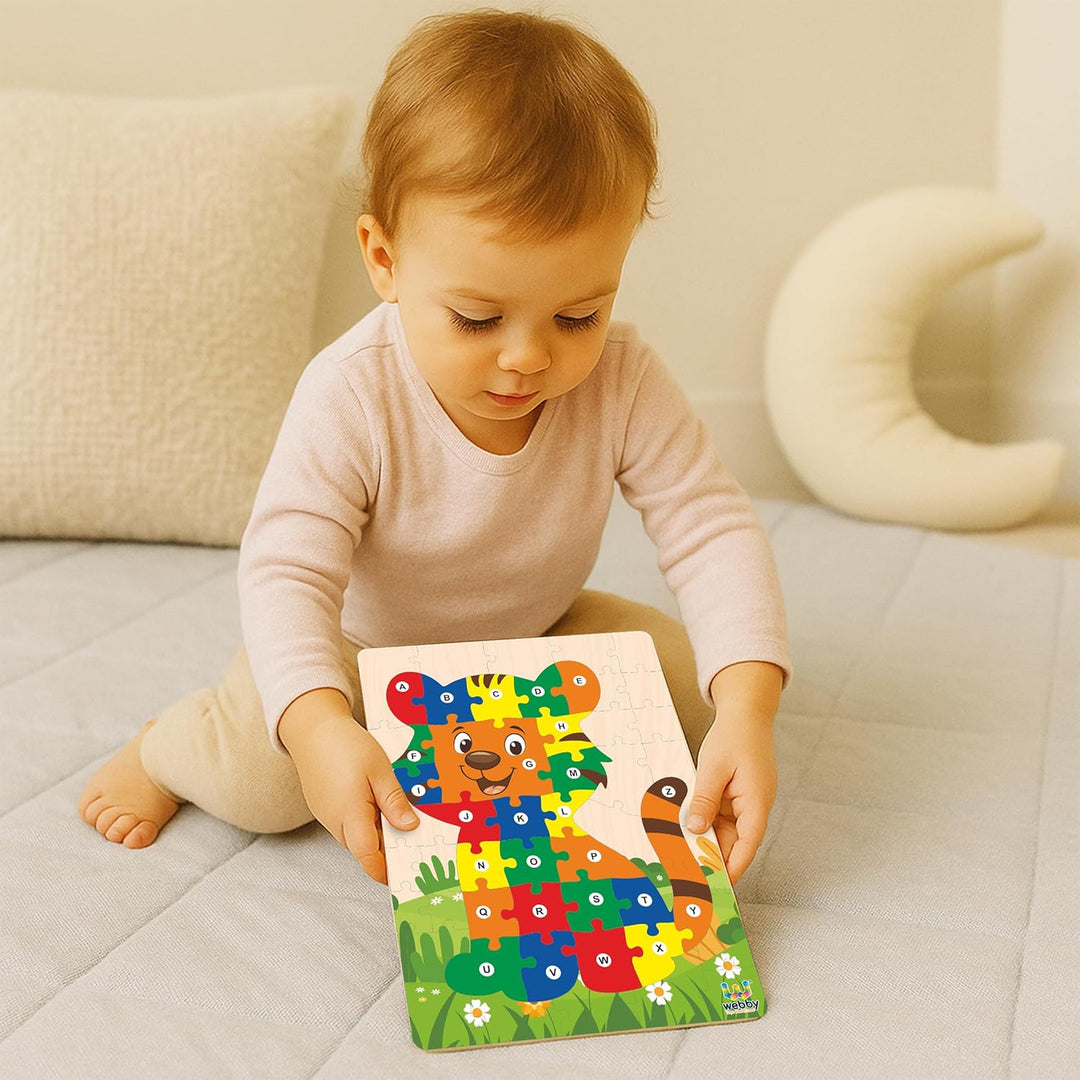 Webby Wooden Tiger Shape Alphabets Montessori Educational Jigsaw Puzzle for Kids
