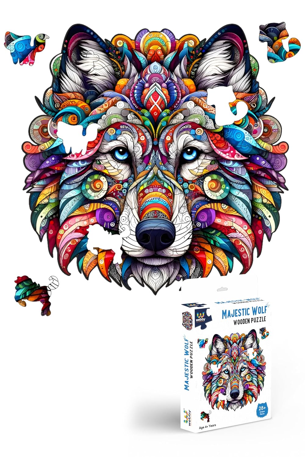 Webby Wolf Jigsaw Puzzle | Majestic Colourful Wooden Animal Puzzle (28 pieces)