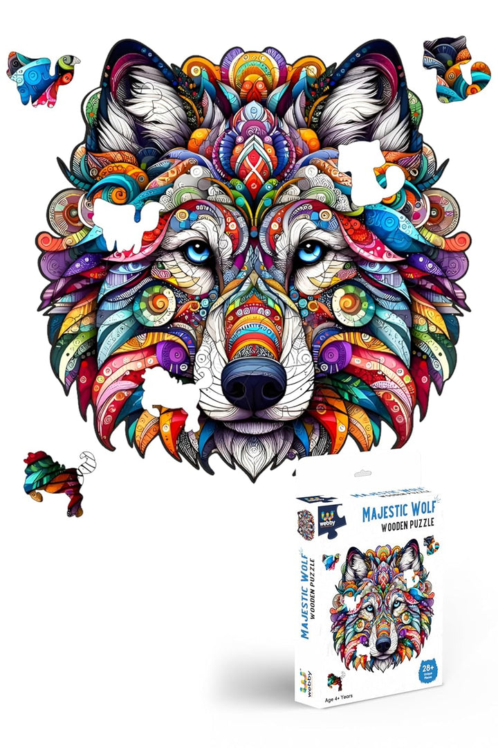 Webby Wolf Jigsaw Puzzle | Majestic Colourful Wooden Animal Puzzle (28 pieces)