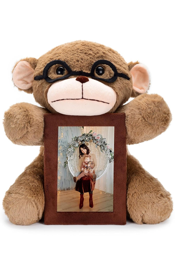 Webby Plush Monkey with Specs and Photoframe Soft Toys | Birthday Gift for Kids and Adults (Brown)
