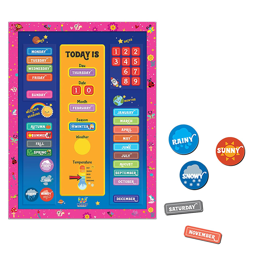 Webby Educational Magnetic Calendar Preschool and Montessori Classroom (44 Pcs)