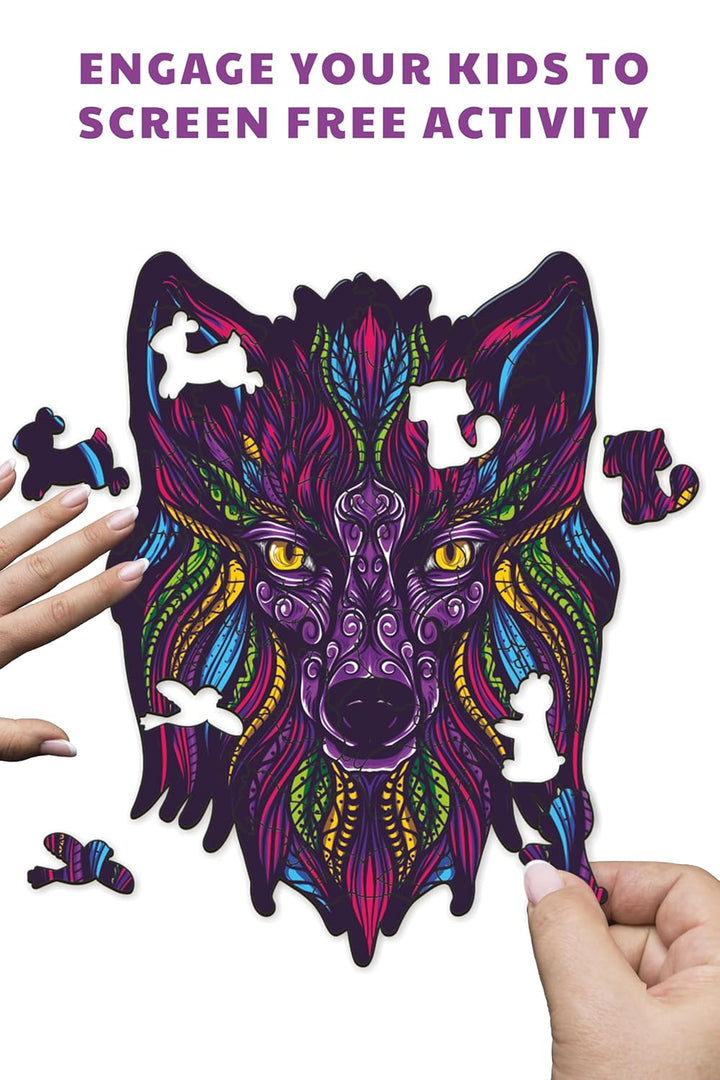 Webby Majestic Wolf Jigsaw Puzzle | Travel Game | Wooden Zentangle Art Design Puzzle Toy for Kids and Adults (24 Pieces)