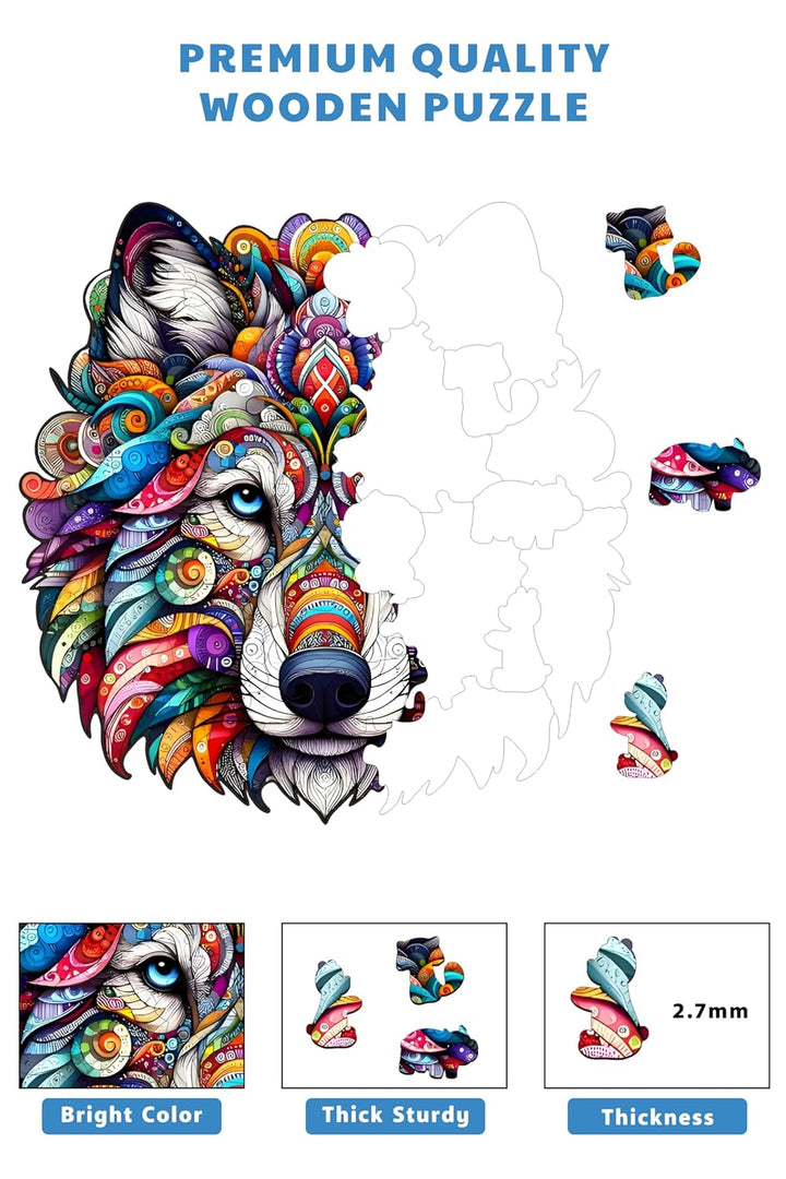 Webby Wolf Jigsaw Puzzle | Majestic Colourful Wooden Animal Puzzle (28 pieces)